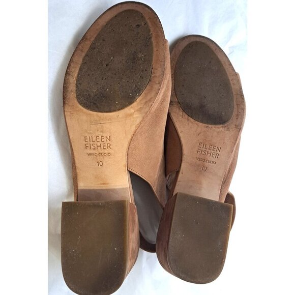 Eileen Fisher Women's Leigh 10 Tan Suede Sling Back Bootie Block Heels - Picture 7 of 9